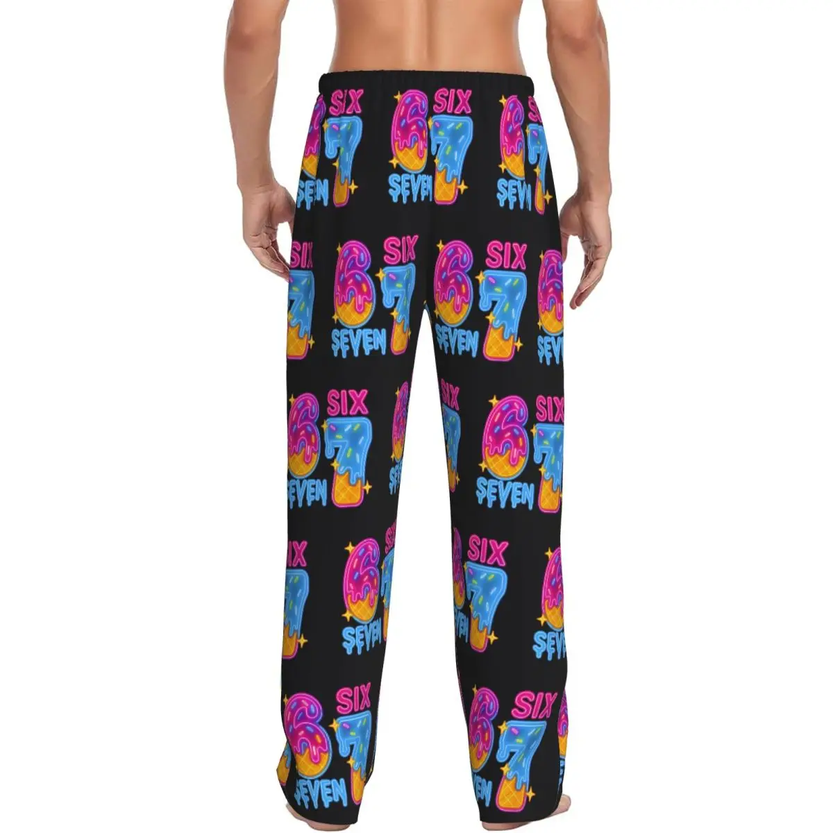 Custom 67 Six Seven Brainrot Pajama Pants for Men Ice Cream Sleepwear Lounge Sleep Bottoms Stretch with Pockets view 3