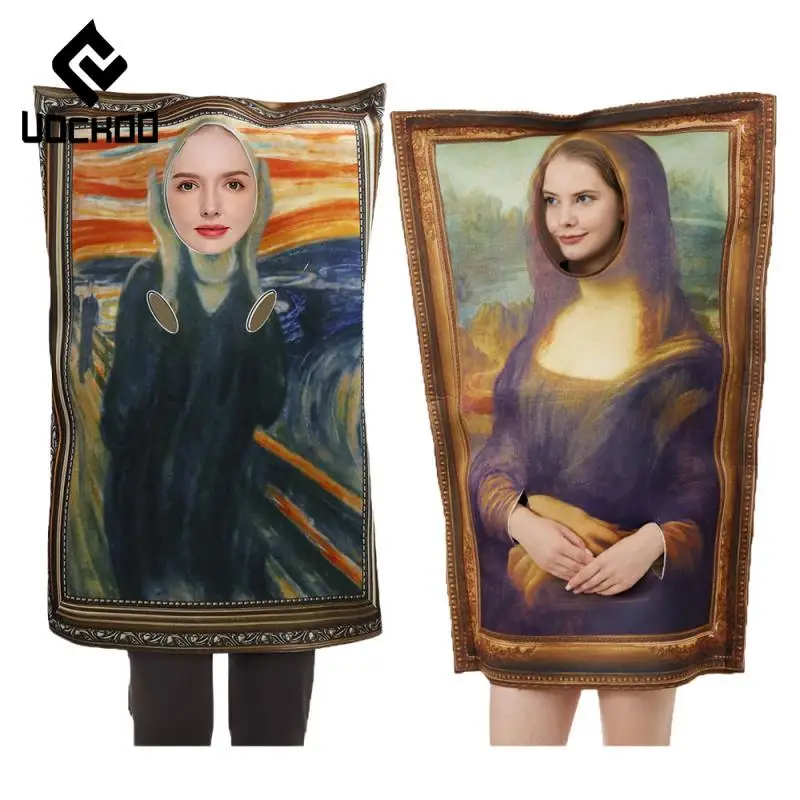 Mona Lisa Adult Cosplay Costumes Boy Girl Carnival Cosplay Jumpsuit Funny Novelty Mural Dress Up Purim Performance Clothes