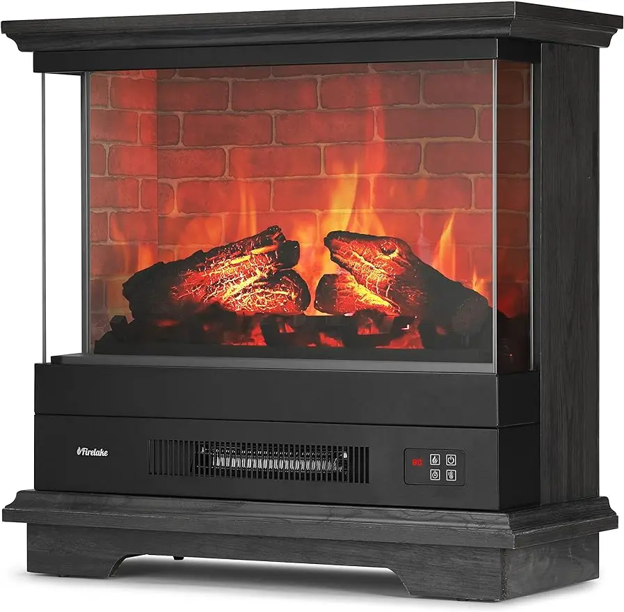 

TURBRO Firelake 27-Inch Electric Fireplace Heater - Freestanding Fireplace with Mantel, No Assembly Required - 7 Adjustable Flam