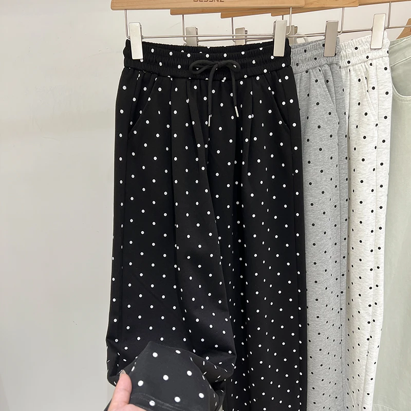 Pantalon large taille haute pour femme, pantalon droit élastique, pois College, décontracté, été