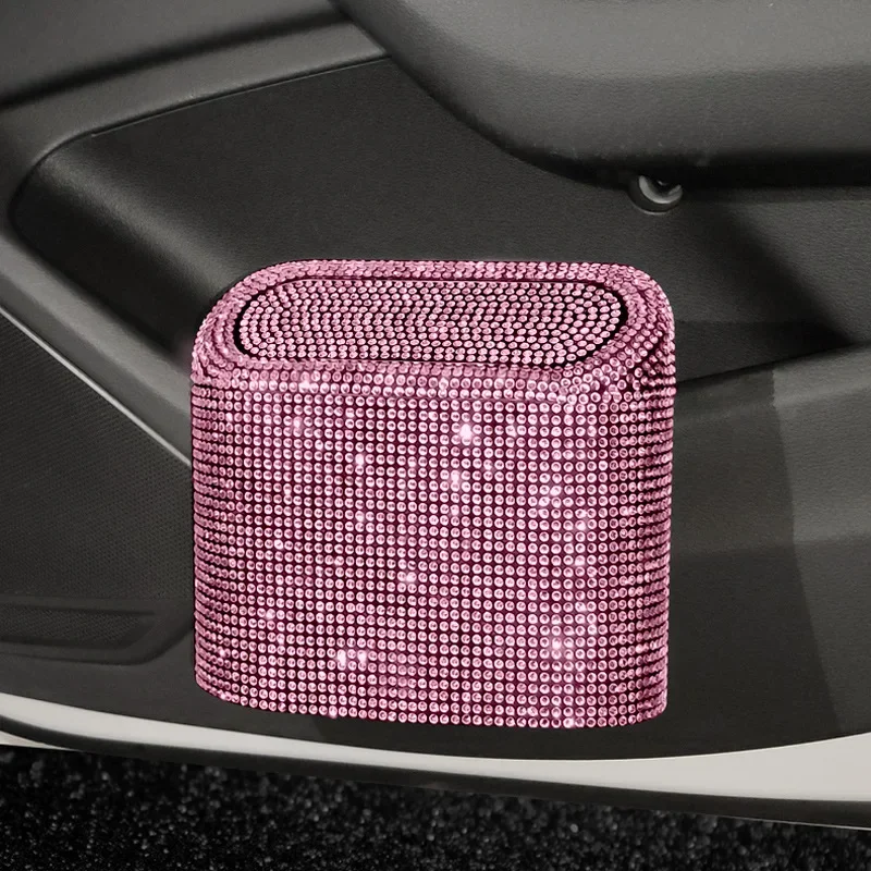 Diamond Inlaid Trash Can Auto Supplies Storage Box Garbage Grabber Bling Rhinestone Trash Bin Desktop Trash Can Home Decoration