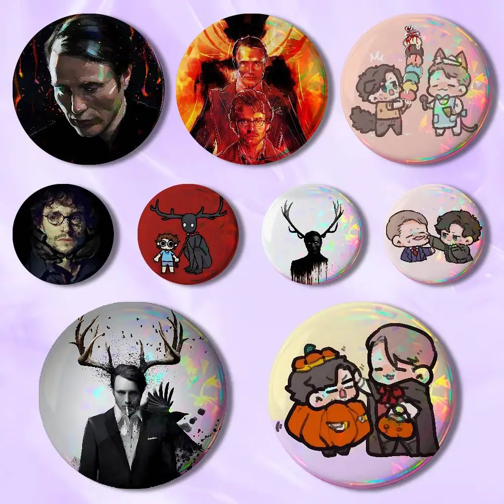 H-Hannibals-S TV 58mm 44mm HD Print Brooch Badges Pretty Derby Round Display Brooches Lapel Pins