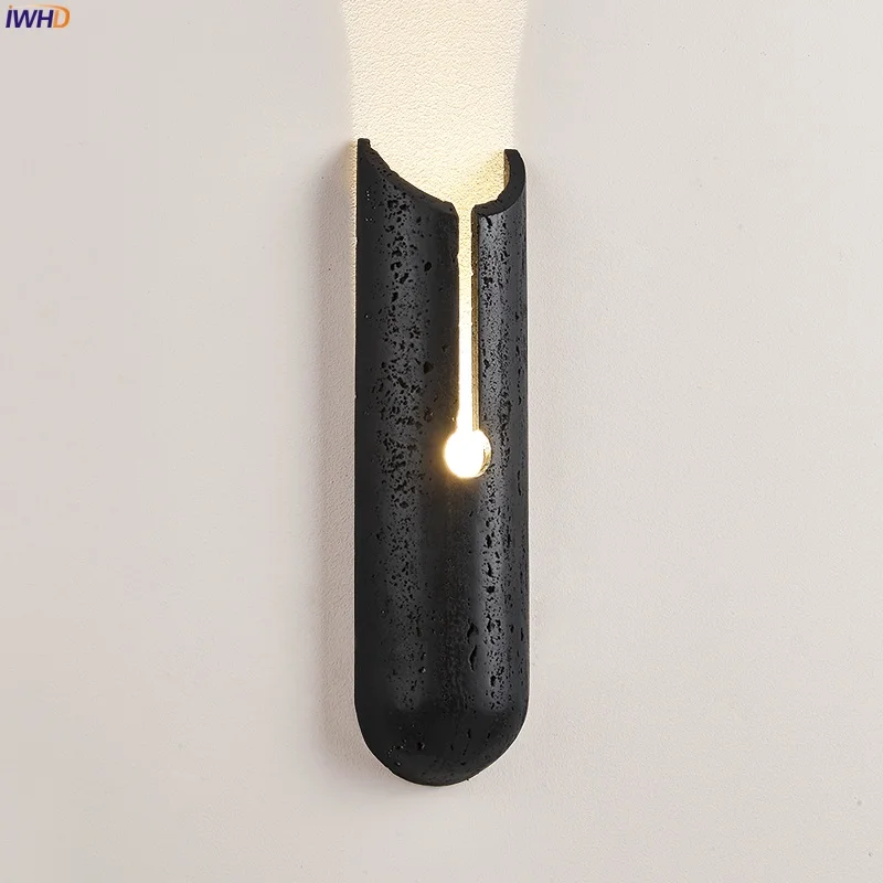 

IWHD Creative Vintage LED Wall Lights Decoration Living Room Bathroom Mirror Stair Black Travertine Bedside Lamps Lampara Pared