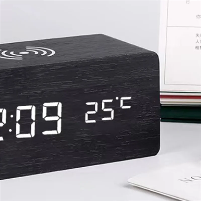 -A25M LED Clock Bedside Clock With Wireless Charging With Time, Date,Temperature For Office
