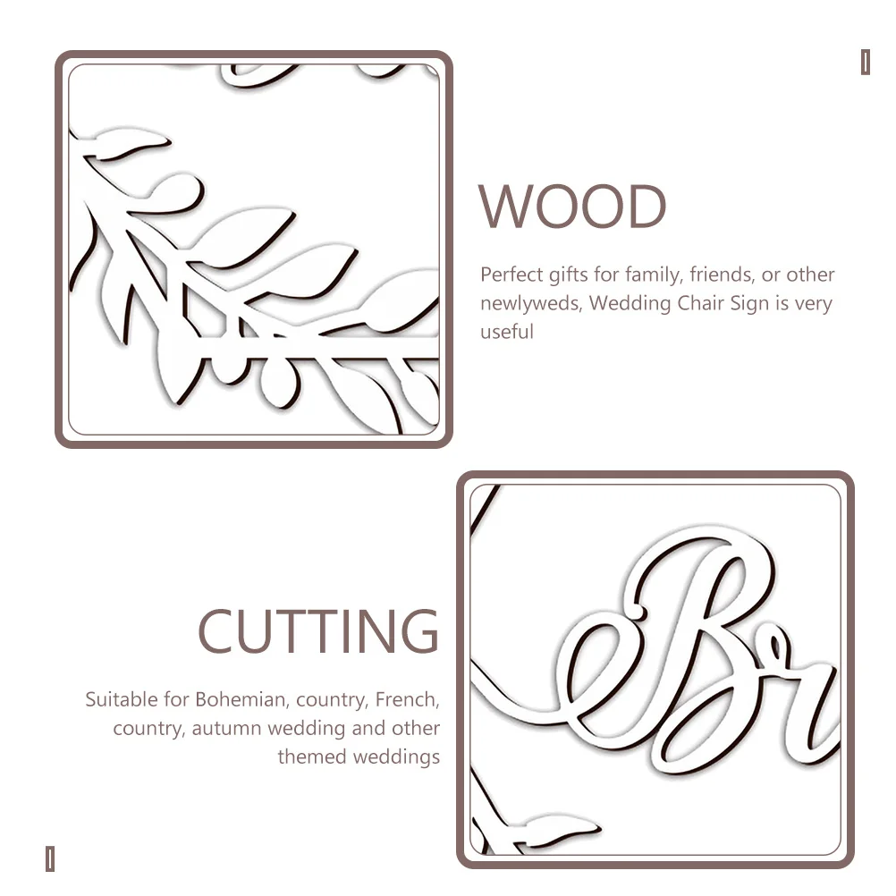 

1Set Wood Wedding Chair Signs Bride Groom Decorations Rustic Wedding Ceremony Reception Photo Props Bride and Groom Chair Signs