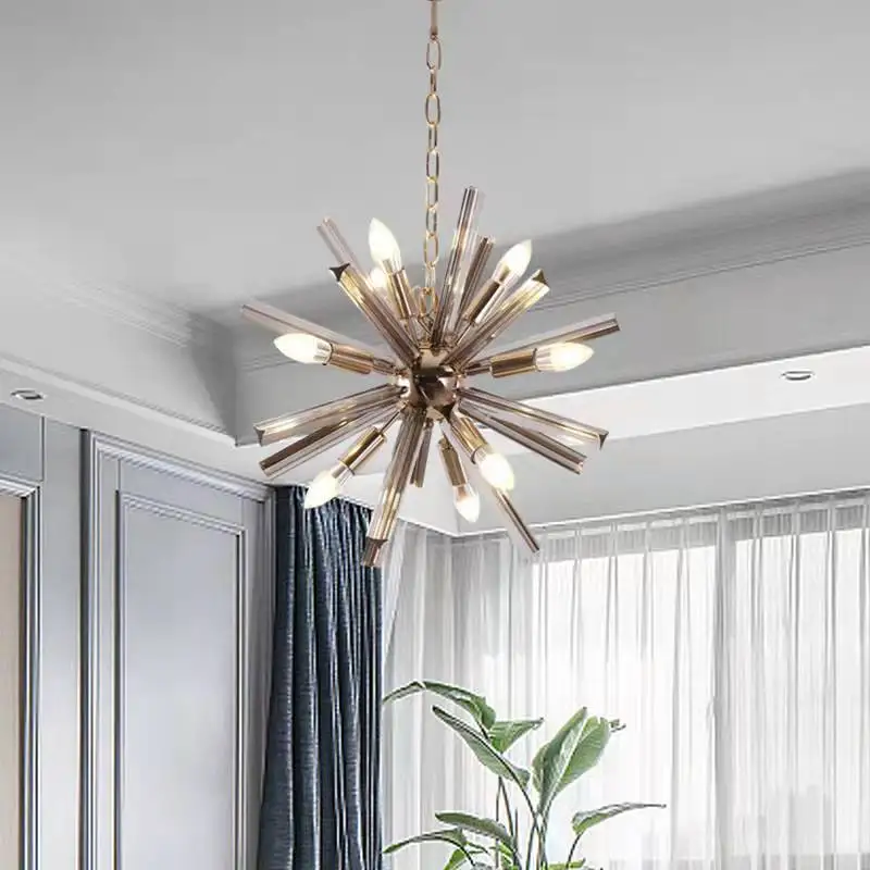 Modern Smoky grey crystal chandelier  Dandelion form LED chandelier living room hall chandelier LOFT suspension lamp