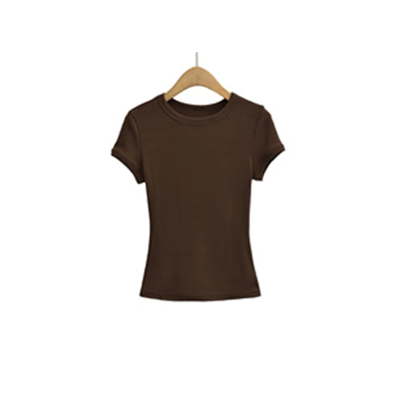 スリム高ストレッチ夏の新 O ネック固体女性半袖トップスセクシーなプルオーバー底ブラウス Tシャツ