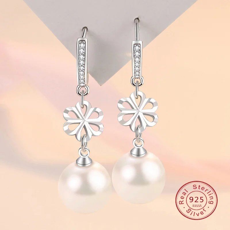 

Elegant Female Earrings 925 Sterling Silver Flower Pearl Long Tassel Earrings for Women Wedding Jewelry Zircon Gift Pendientes