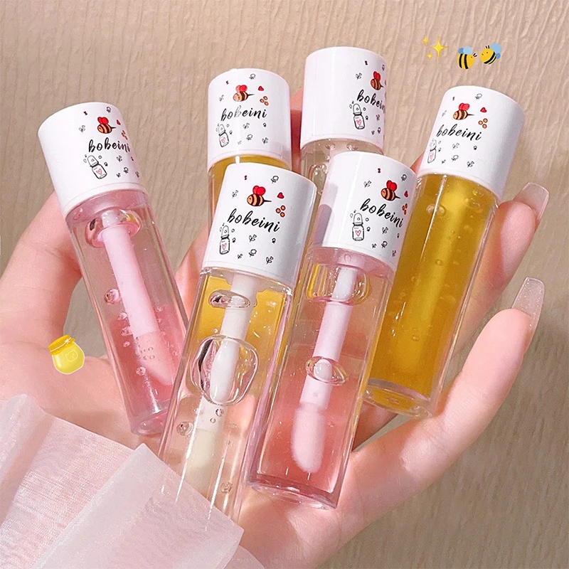 Pfirsichmilch-Honig-Lippenöl lindert trockenen, feuchtigkeitsspendenden Lipgloss, verblasst Lippenlinien, Wasser, leichte Lippen, großer Bürstenkopf, süßes koreanisches Make-up