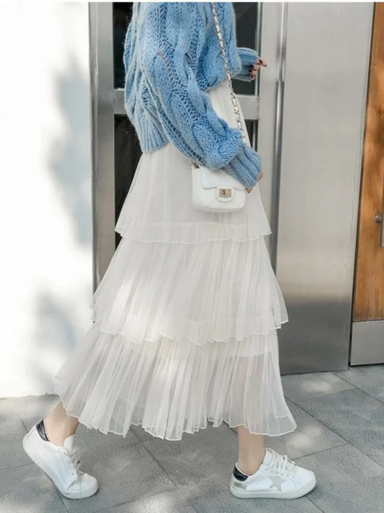 กระโปรงตาข่ายจีบพลีทสไตล์ใหม่สำหรับฤดูใบไม้ผลิและฤดูร้อน กระโปรงทรงเอไลน์ยาวปานกลางสำหรับผู้หญิง น้ำหนักเบา ระบายอากาศได้ดี เหมาะสำหรับใส่ในชีวิตประจำวัน