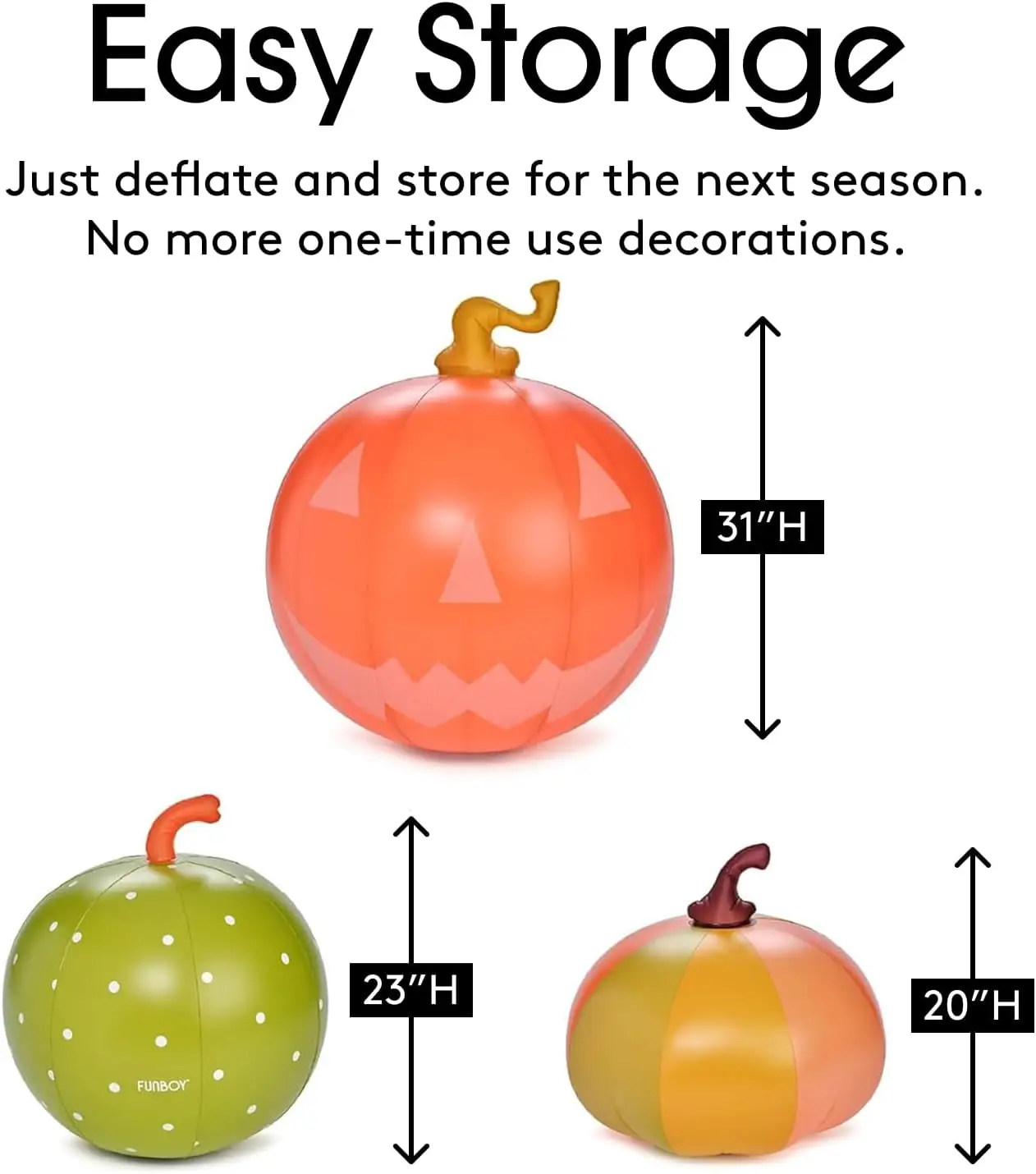 3-Pack Giant Inflatable Halloween Pumpkins with Lights for Outdoor Decor