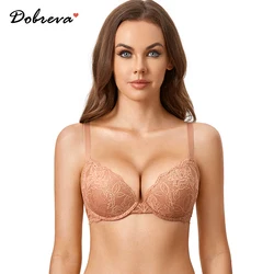 DOBREVA Women's Push Up Lace Bra Underwire Plunge Padded Full Coverage Bras Sexy Plus Size Support