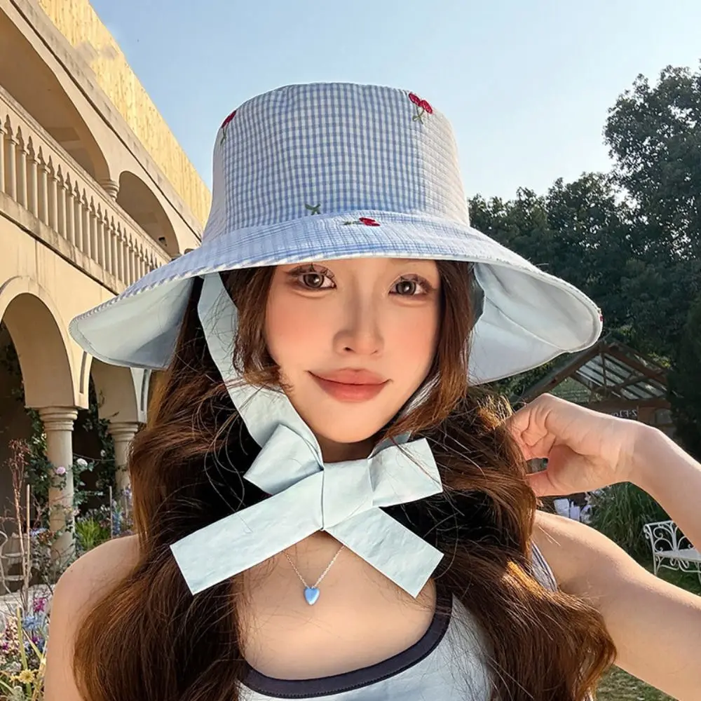 

Casual Ribbon Women Fisherman Hat Lace Wide Brim Summer Sun Hat Sun Protection Cotton Sunscreen Visor Cap Camping