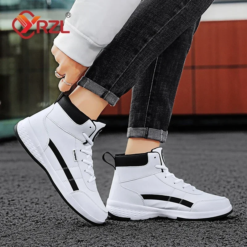 YRZL Men Shoes Spring Autumn High Top Waterproof Walking Sneakers Leisure Male Leather Sports Shoes Non-Slip Shoes for Men