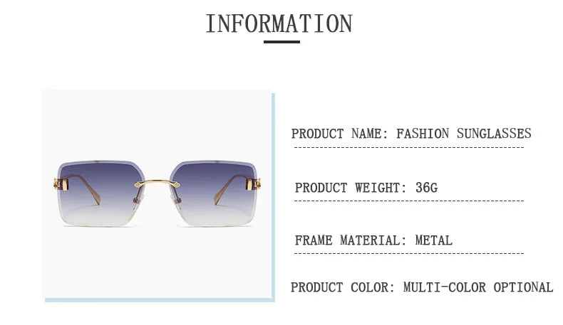 2023 randlose Sonnenbrille Frauen Trendy Vintage Quadratische Mode Gläser Sonnencreme Lentes De Sol Mujer Lunette Soleil Femme Zonnebril – Detail 14