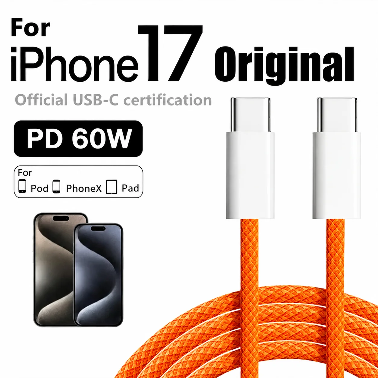 NNBILI PD 60W Schnellladegerät 6A USB-C zu Typ-C Kabel für iPhone 15 16 17 Pro MAX USBC Schnellaufladung für Samsung S26 Xiaomi Kabel