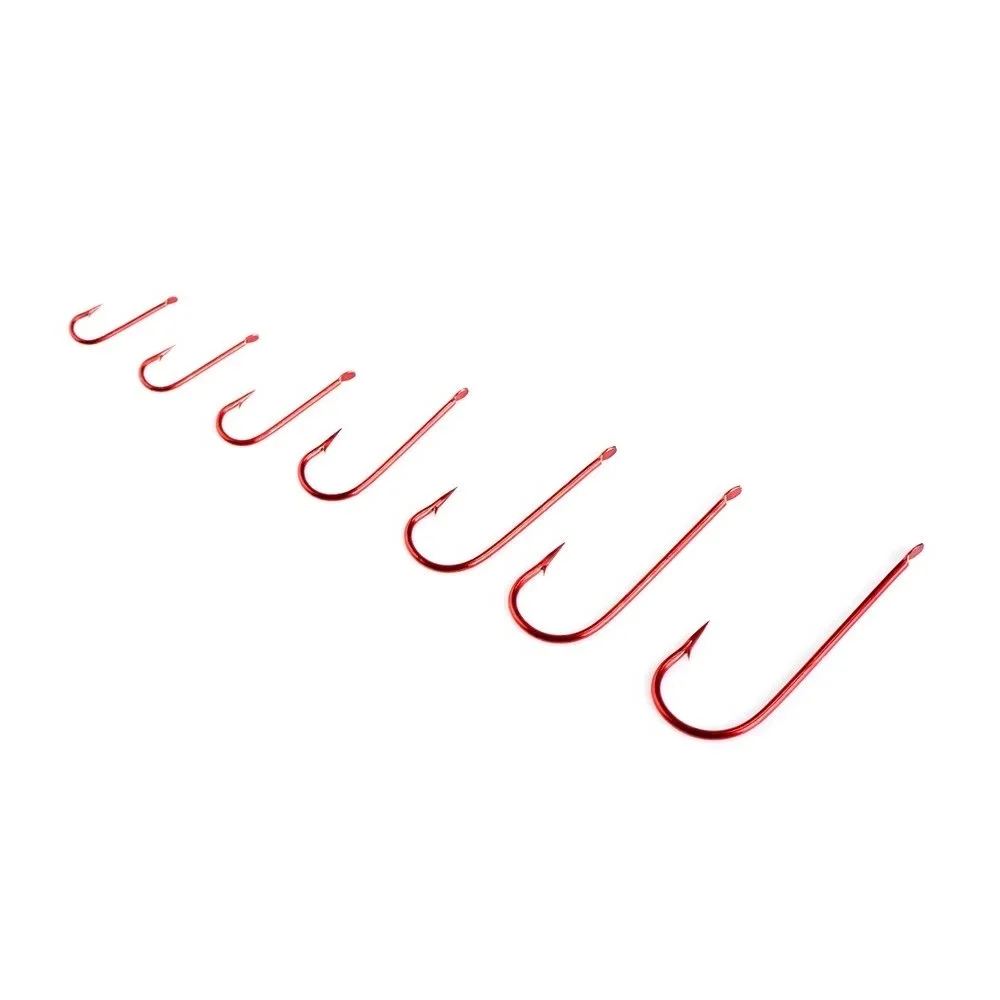 FTK 10PCS High Carbon Steel KISU-K Fishing Hooks Flatted 6#-16# Red Barbed Single Hook Fishing Accessories