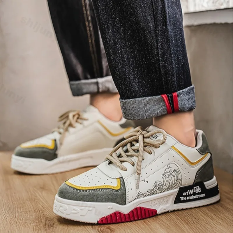

Fashion Trend Men's Casual Sports Shoes 2025 Spring New Color Block Design Comfortable Thick Soled Shoes Low Top Chunky sneakers