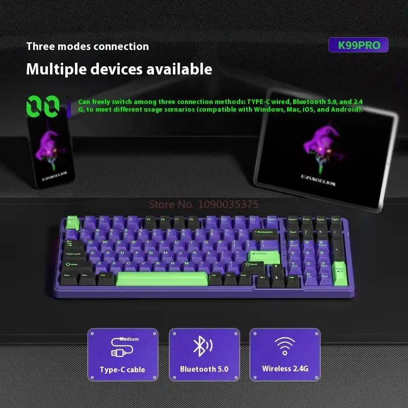 FURYCUBE K99pro لوحة مفاتيح ميكانيكية للألعاب لاسلكية 3-وضع تصميم منحوت من جانب بلوتوث لأجهزة الكمبيوتر المكتبية