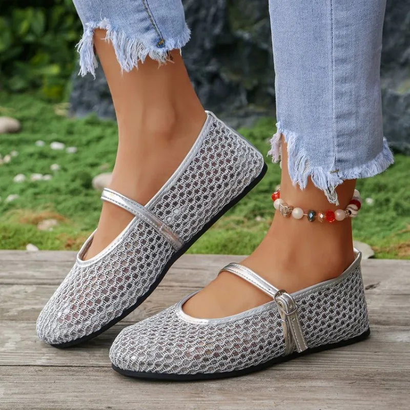 Women Mesh Ballet Flats Fishnet Ballerina Flats Comfortable Round Toe Ballet Shoes Breathable Casual Walking Shoes
