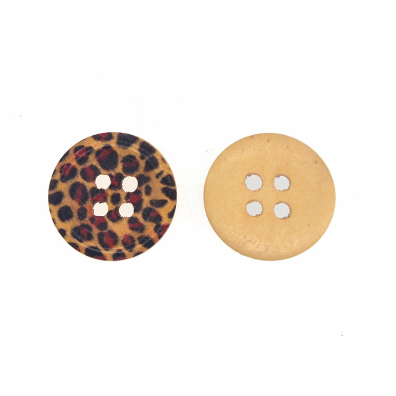 50pcs Natural Wooden Buttons Round Leopard Print Design Scrapbook Sewing Accessories DIY Craft 2 Holes 15mm vintage buttons