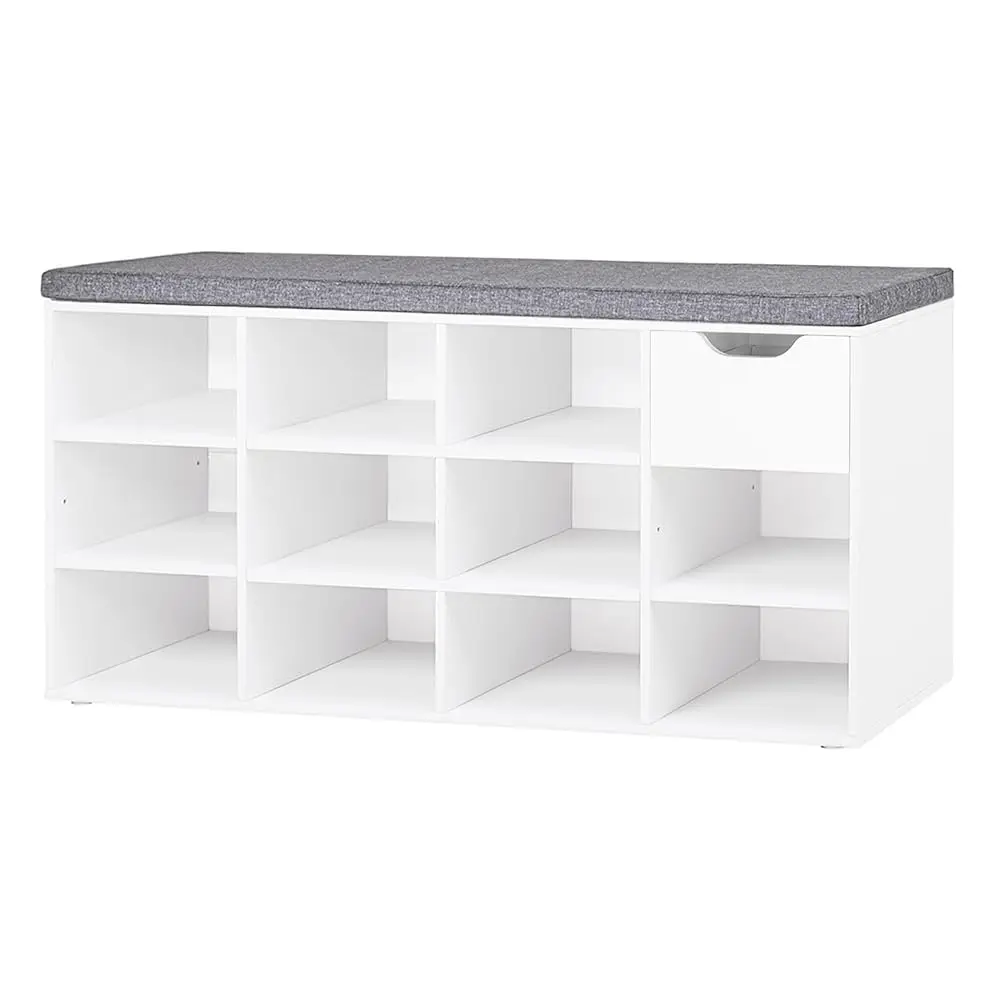 

Shoe Bench, Entryway Storage Bench With Drawer And 11 Cubbies, Cubby Shoe Ra With Adjustable Shelves, Shoe Organizer Cabinet