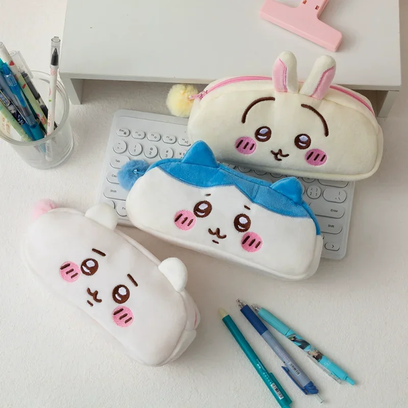 Kawaii Chiikawa Plush Pencil Bag Cartoon Hachiware Usagi Stationery Bag Large Capacity Stationery Storage Pouch Student Gifts