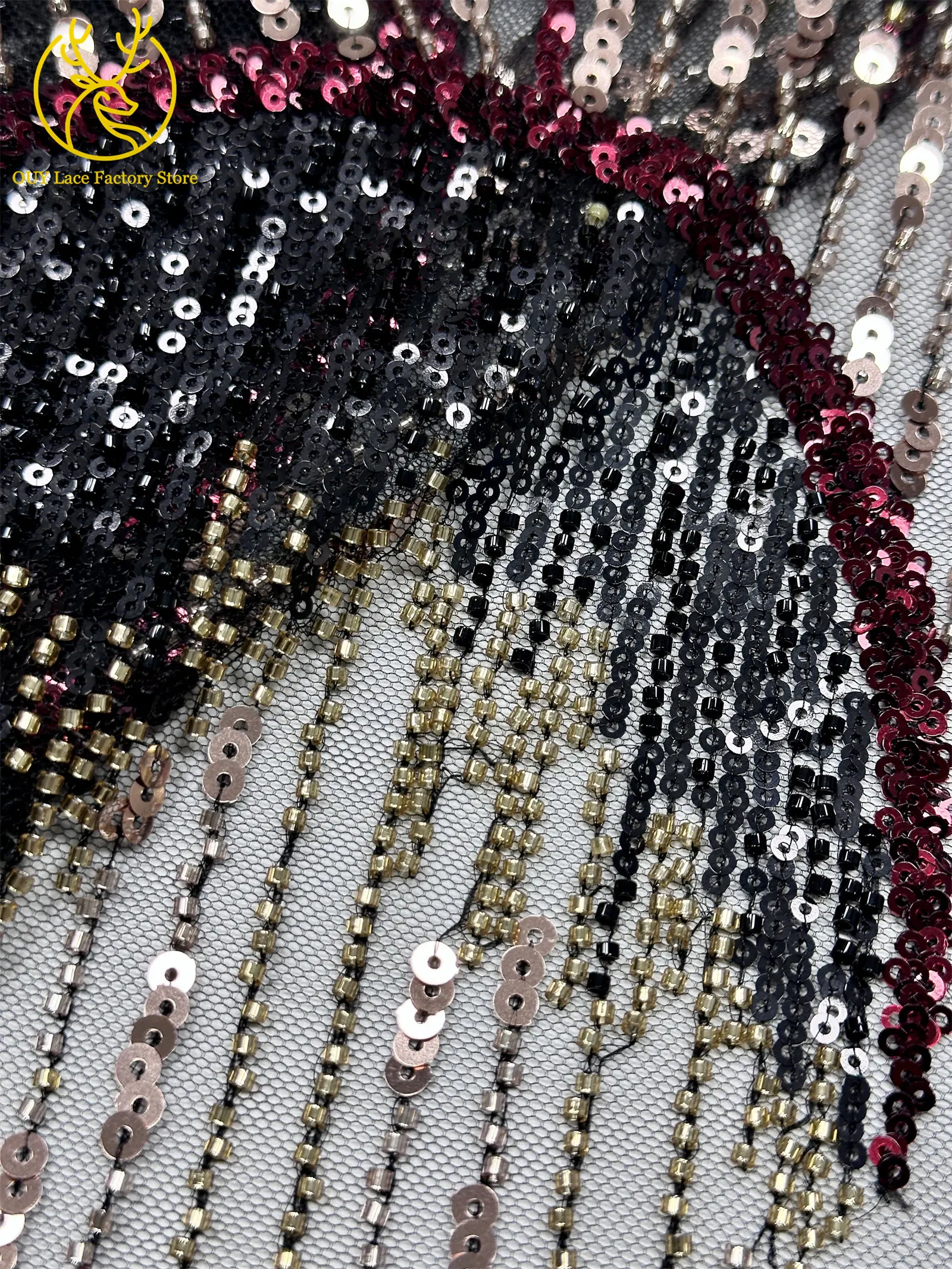 5 Yards afrikanischer Perlen-Pailletten-Spitzenstoff, hochwertiger, exquisiter nigerianischer Tüll-Mesh-Spitzenstoff zum Nähen von Hochzeitskleidern – Detail 31
