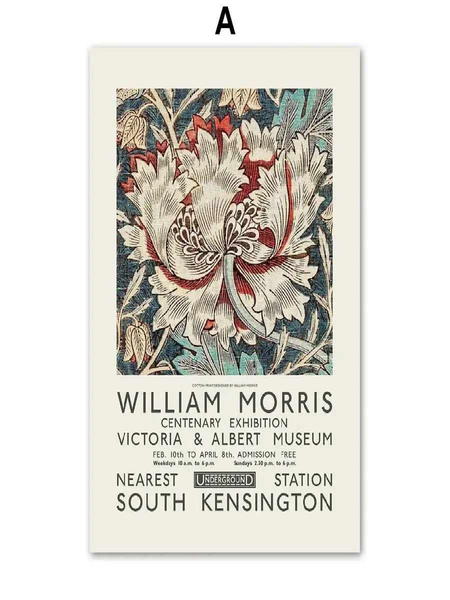 William Morris Inspired Abstract Floral & Bird Wall Art Canvas Print for Modern Home Decor, Nordic Style Living Room Accent