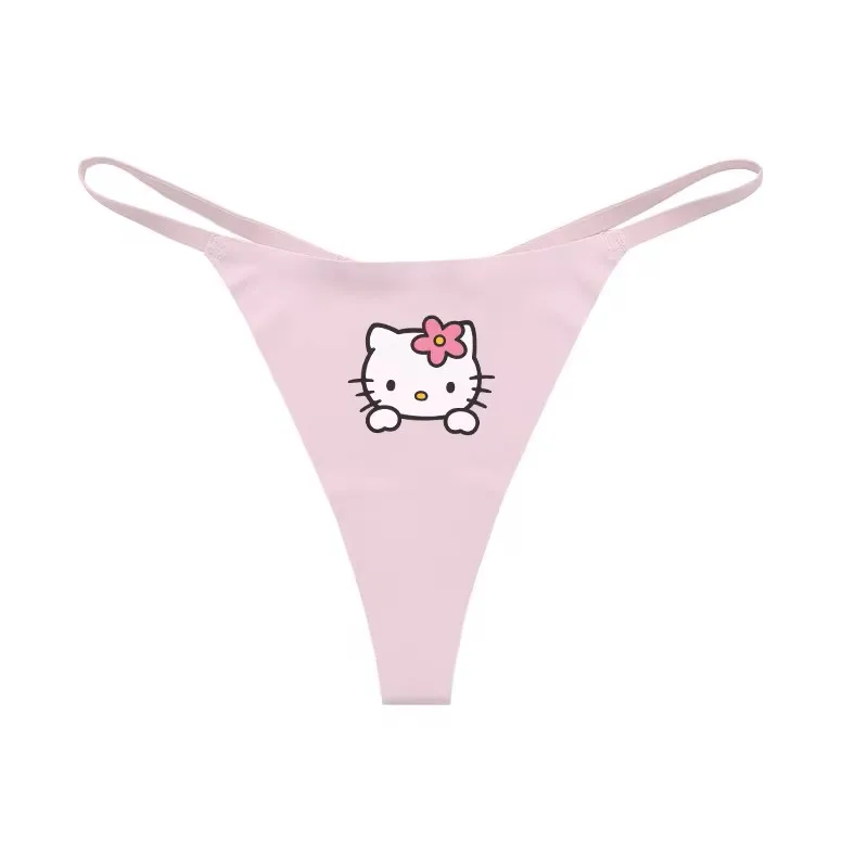 HelloKitty Cartoon Cute Women Thong Sexy Seamless Underwear Quick-drying Low-waist Ice Silk Yoga One-piece Briefs Smooth Panties