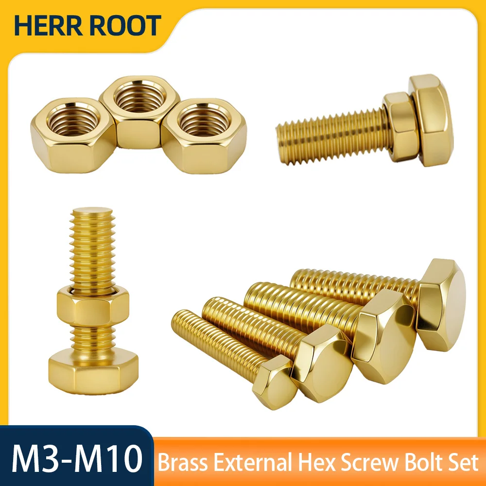 1/2/5/10/15/35sets Brass Copper Screw Nut Set Hex External Head Bolt Assortment Kit M3M4M5 M6 M8M10M12 Metric Thread Screw Nuts