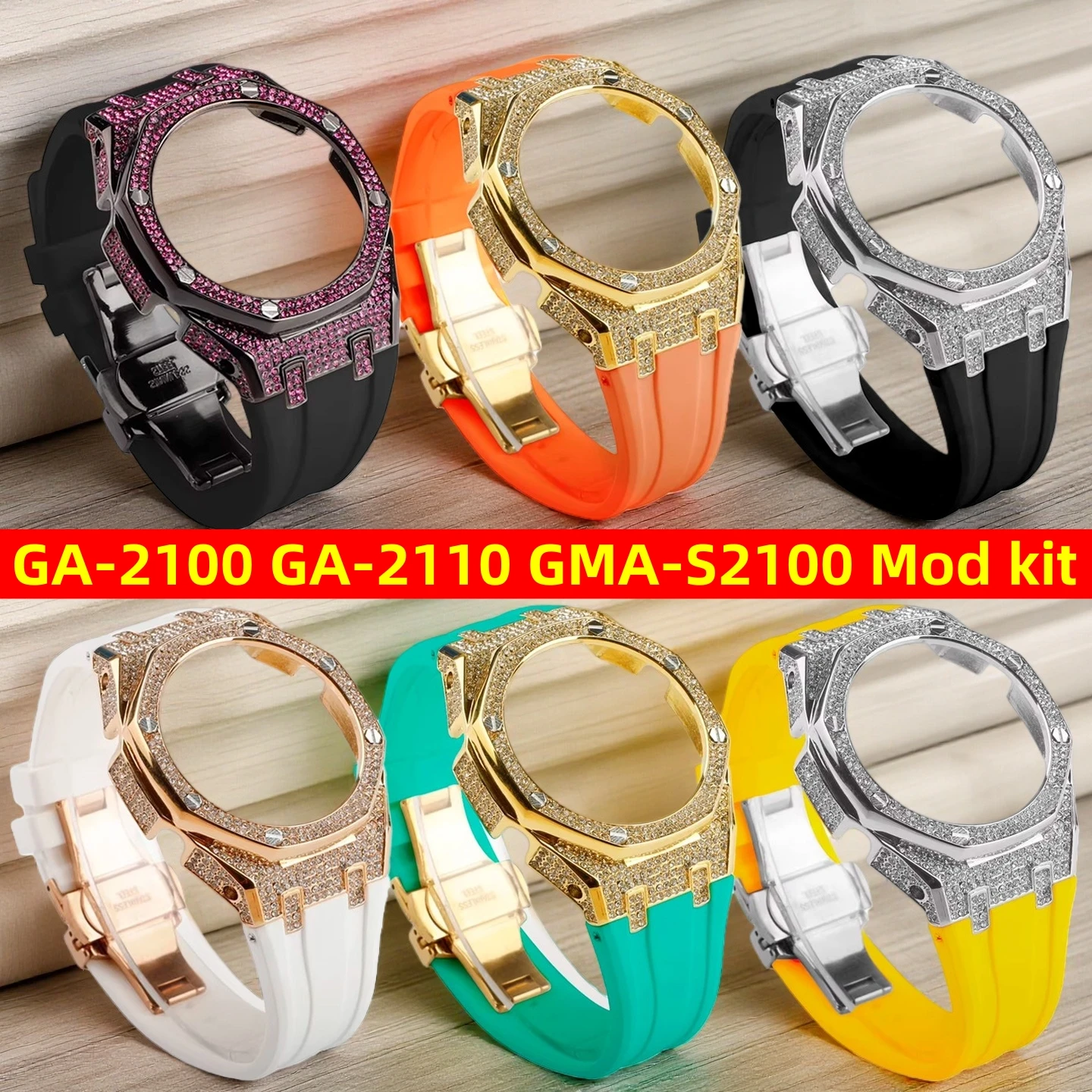 GA2100 GMA-S2100 Mod kit For Casio GA-2100 GA2110 GA-B2100 men women Modification Stainless steel case Rubber Watch Strap Parts