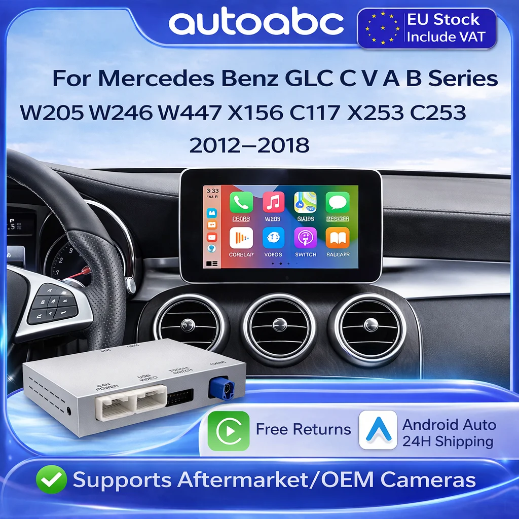 CarPlay sans fil Android pour Mercedes Benz GLC C V A B W205 W246 W447 X156 C117 X253 C253 compatible avec caméra, navigation, Mirrorlink