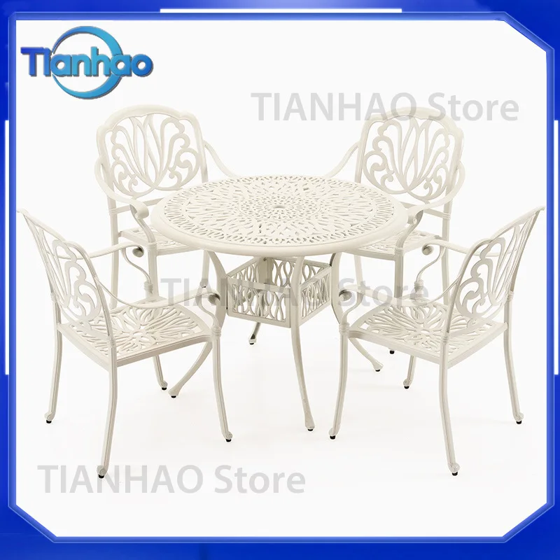 Outdoor Tables and Chairs Cast Aluminum Courtyard Leisure Combination Wrought Iron Three or Five Piece Set for Outdoor Use