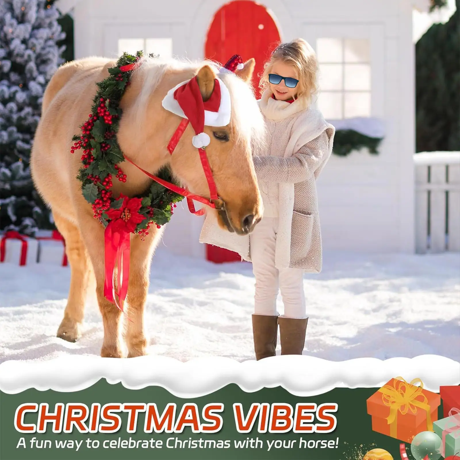 

Holiday Velvet Horse Christmas Hat Red Santa Cap Equestrian Festive Ear Bonnet Props for Barn Celebrations