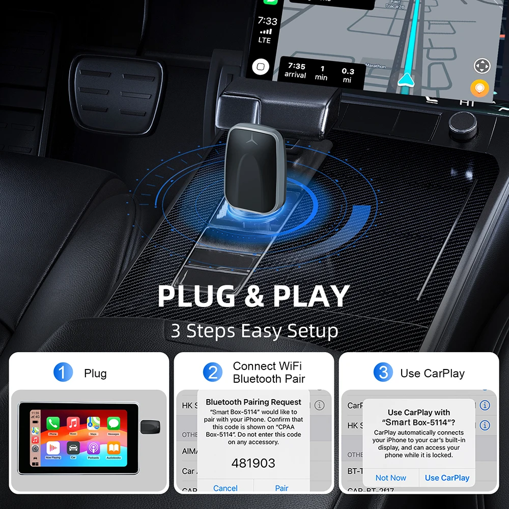 2026 Upgraded Wireless CarPlay Adapter& Android Auto Adapter, Mini&Stable CarPlay Wireless Dongle for iOS 10 Android 11and Above view 2
