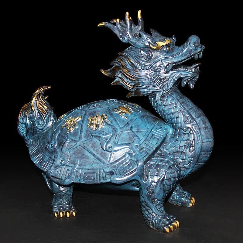 Pure copper auspicious beast dragon tortoise statue，Chinese Lucky Decorations，High-end domineering home decoration accessories