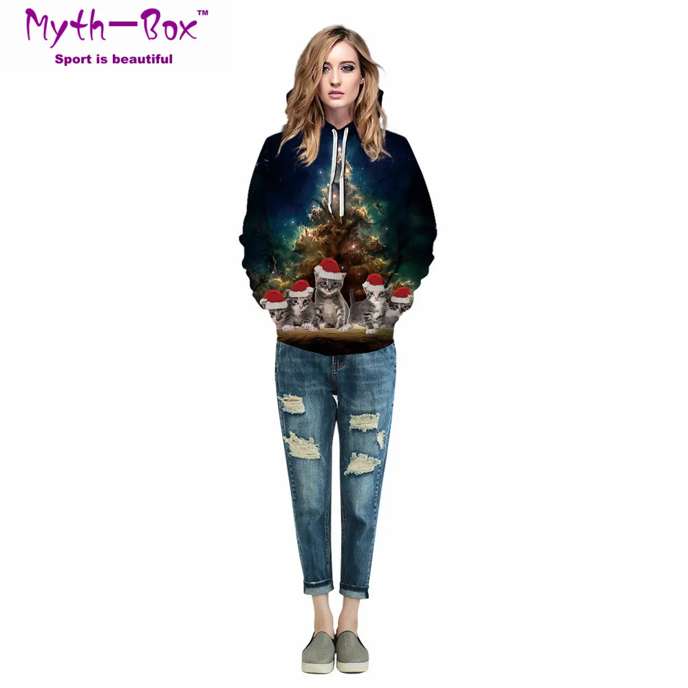 Women/Men Hoodie Sweatshirts Christmas Hoodies Women Cat Print Galaxy Tree Sportwear Hooded Sweaters Hip Hop Streetwear Pullover