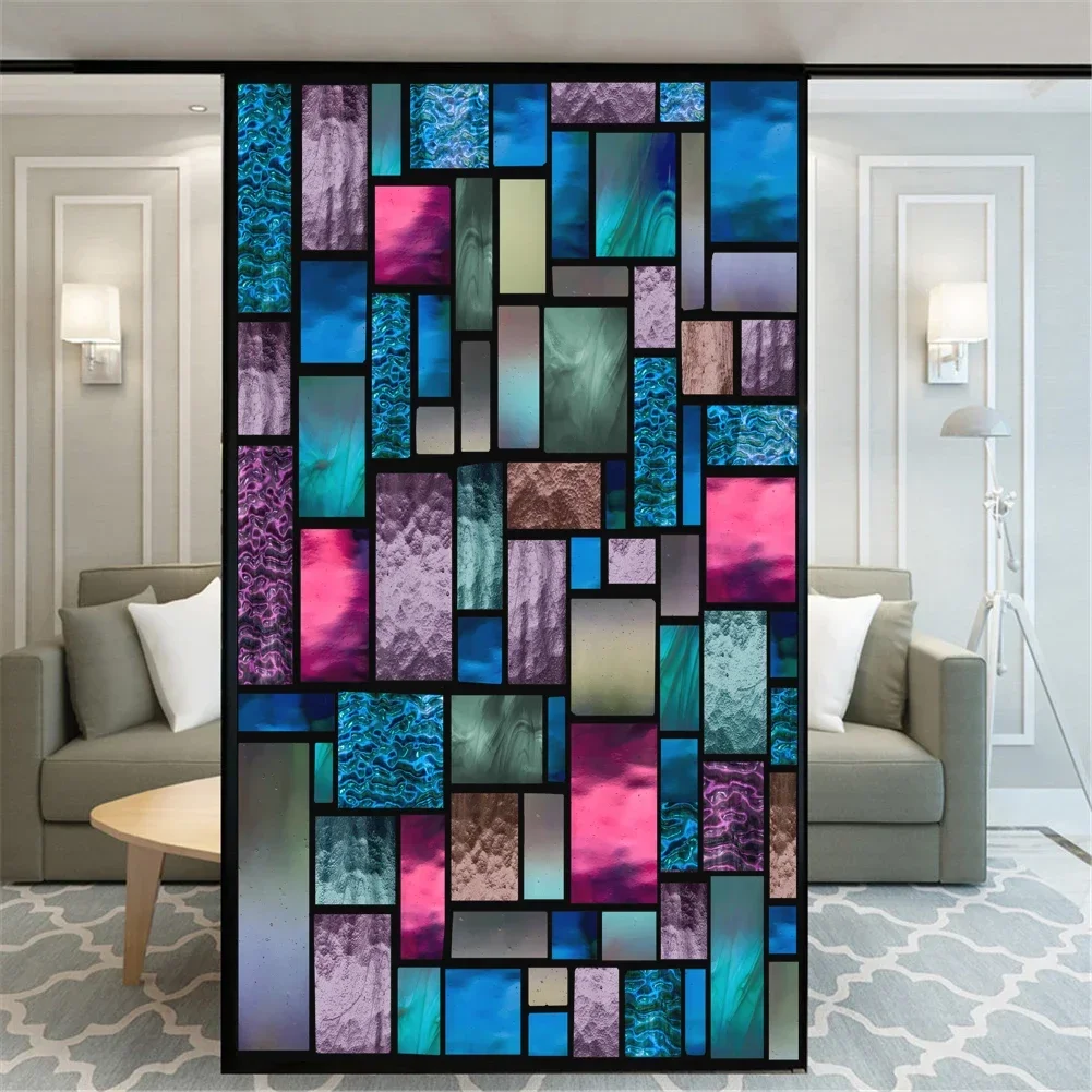 Color Brick Privacy Windows Film Decorative Stained Glass Window Stickers No Glue Static Cling Frosted Windows Film