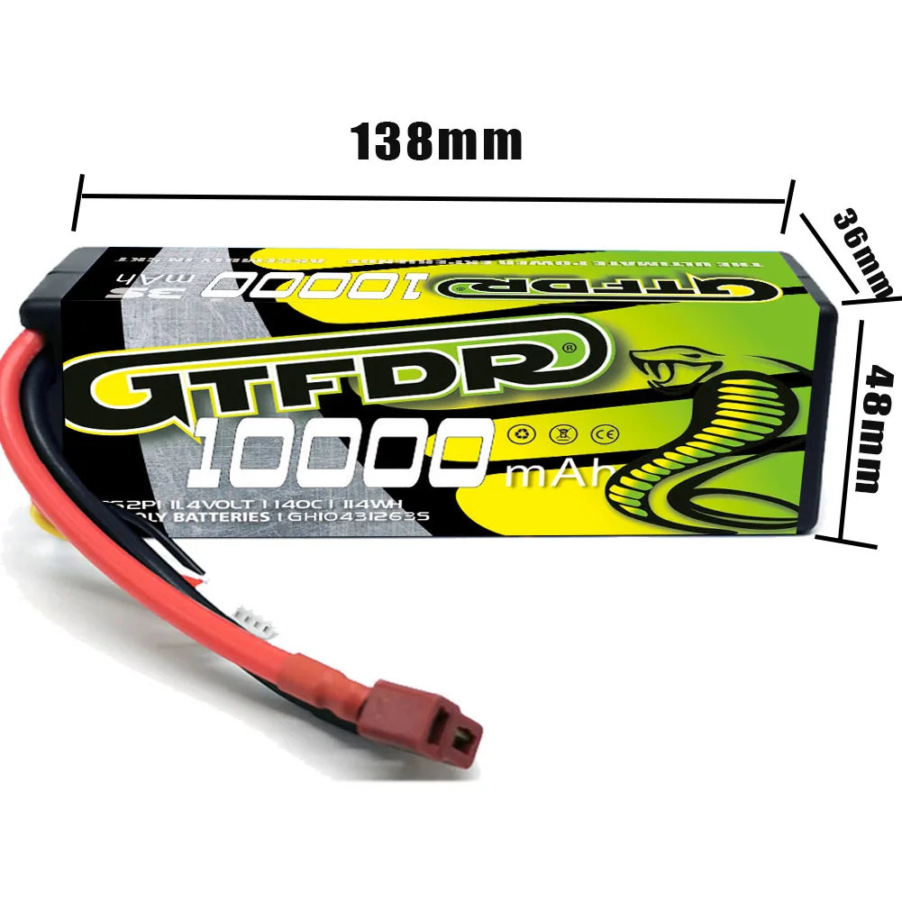แบตเตอรี่ GTFDR 3S LIPO 11.4V HV 9400MAH 10000MAH 7200MAH 8200MAH สำหรับเฮลิคอปเตอร์ 1/8 1/10 รถบังคับวิทยุ เรือ รถบรรทุก UAV แข่ง