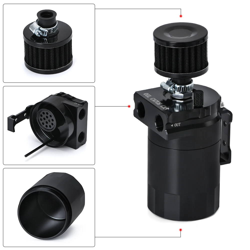 Baffled Aluminum Oil Catch Can Reservoir Tank / Oil Tank With Filter Universal Black / silver PQY-TK64