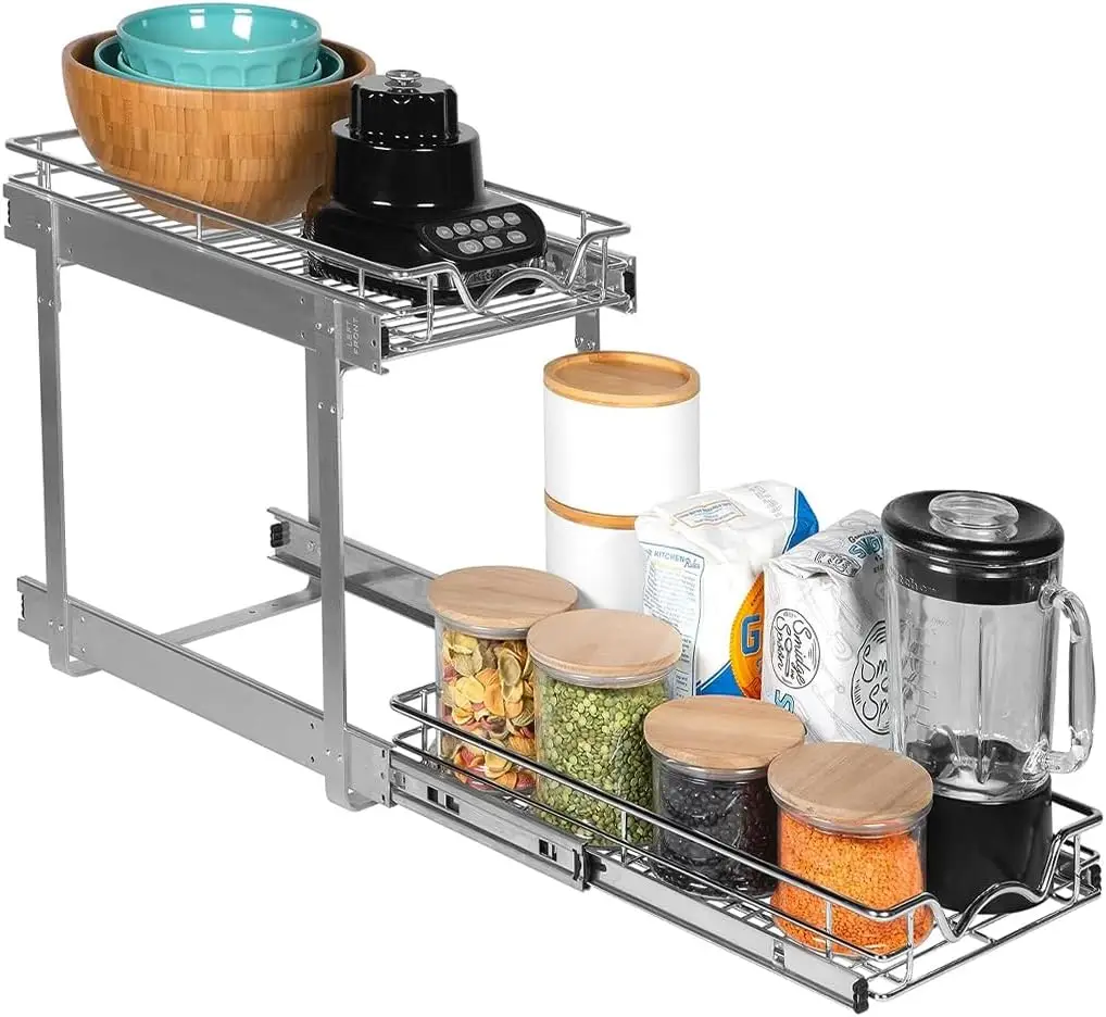 

Holdn’ Storage Pull Out Cabinet Organizer 2 Tier – Heavy Duty Metal With Lifetime Limited Warranty -Anti Rust Chrome Finish