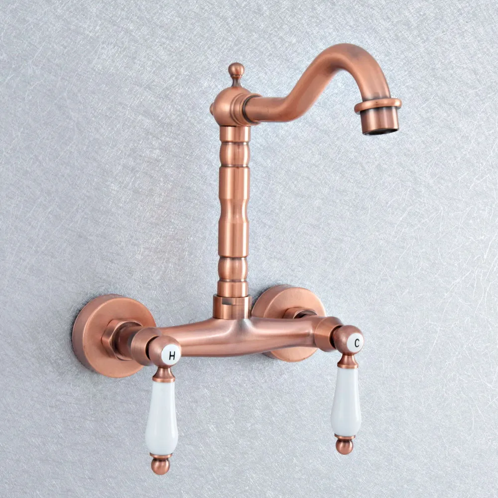 

Antique Red Copper Brass Wall Mounted Kitchen Wet Bar Bathroom Vessel Basin Sink Hot Cold Mixer Tap Swivel Spout Faucet msf903