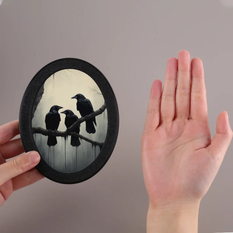 Gothic Oval Frame with Three Crows, Halloween Decoration