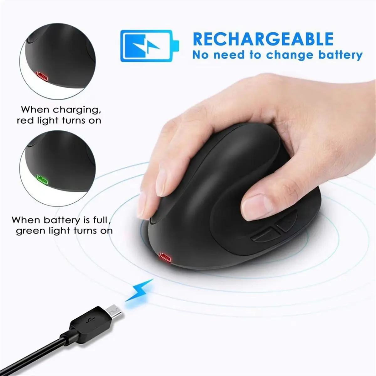 *A14E Rechargeable Dual Mode USB 2.4G Wireless + Bluetooth Mouse Vertical Ergonomic Optical Mice for Computer Notebook Black