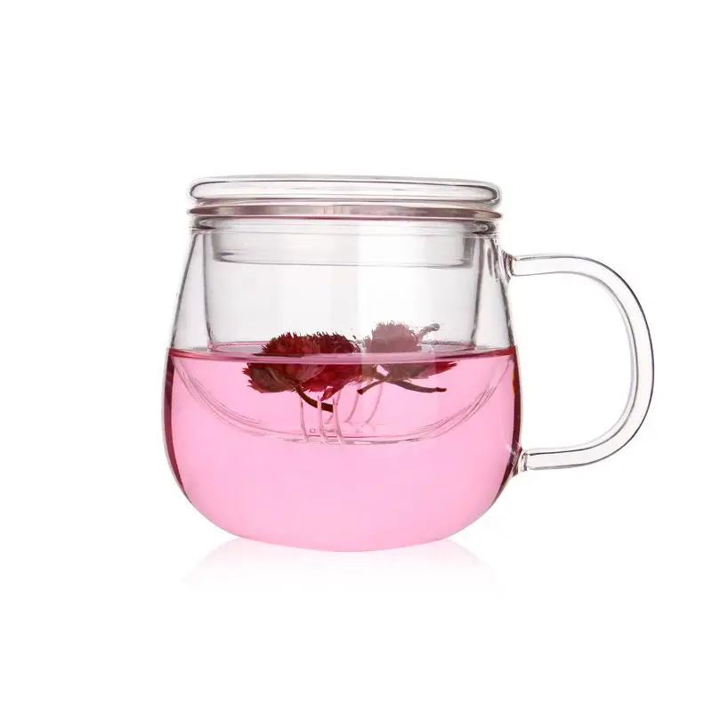 

Heat-Resistant Glass Flower Tea Cup with Lid Filter Thickened Transparent Single Layer Household Tea Separator for Women
