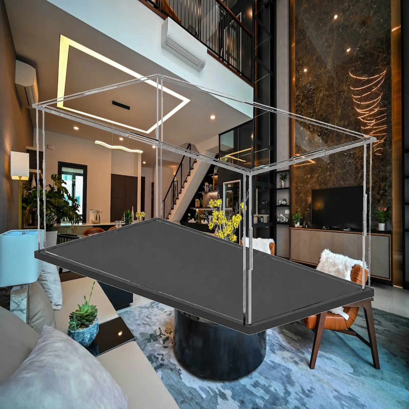 Collectible Acrylic Showcase for Model Vehicle with Clear Panels and Midnight Base for Desk Decor