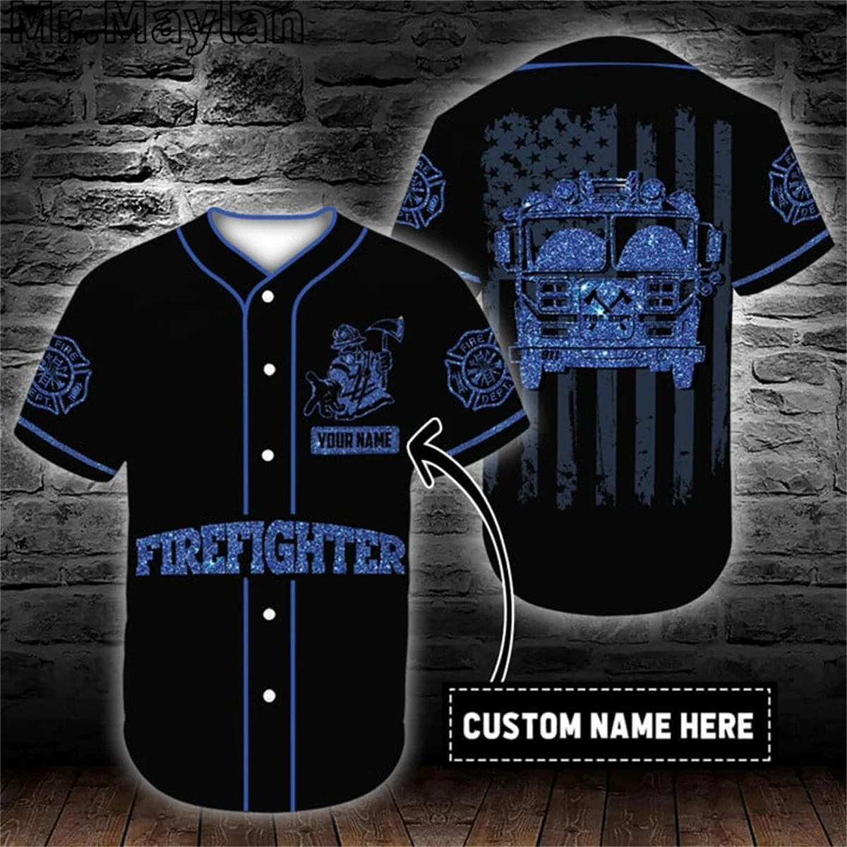 Custom Name Cosplay Costume Firefighter Car Baseball Tee Jersey Shirt 3D Firefighting Men's Shirt Casual Shirts hip hop Tops-22