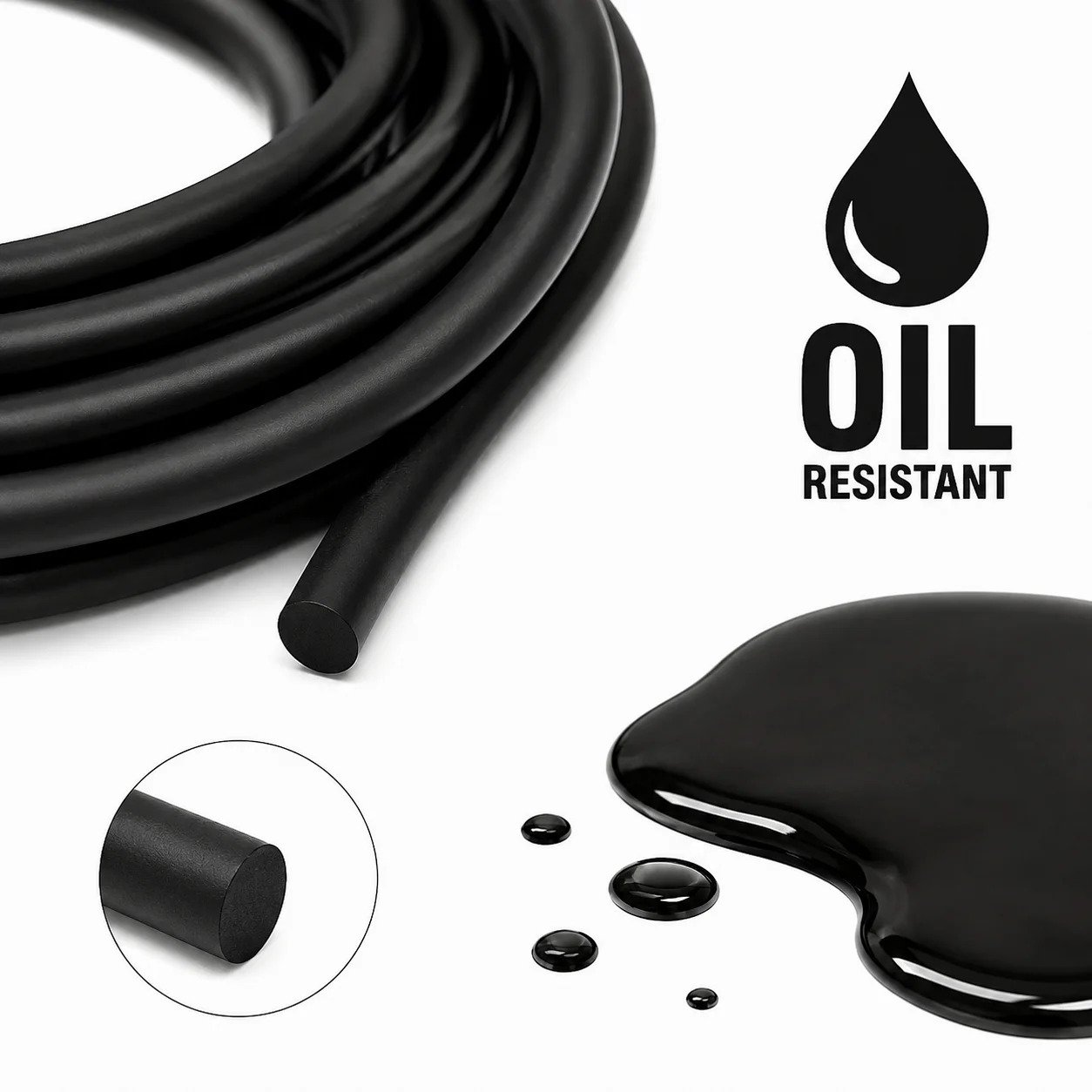 6mm diameter black solid latex strip, soundproof and anti-collision rubber strip for doors and windows