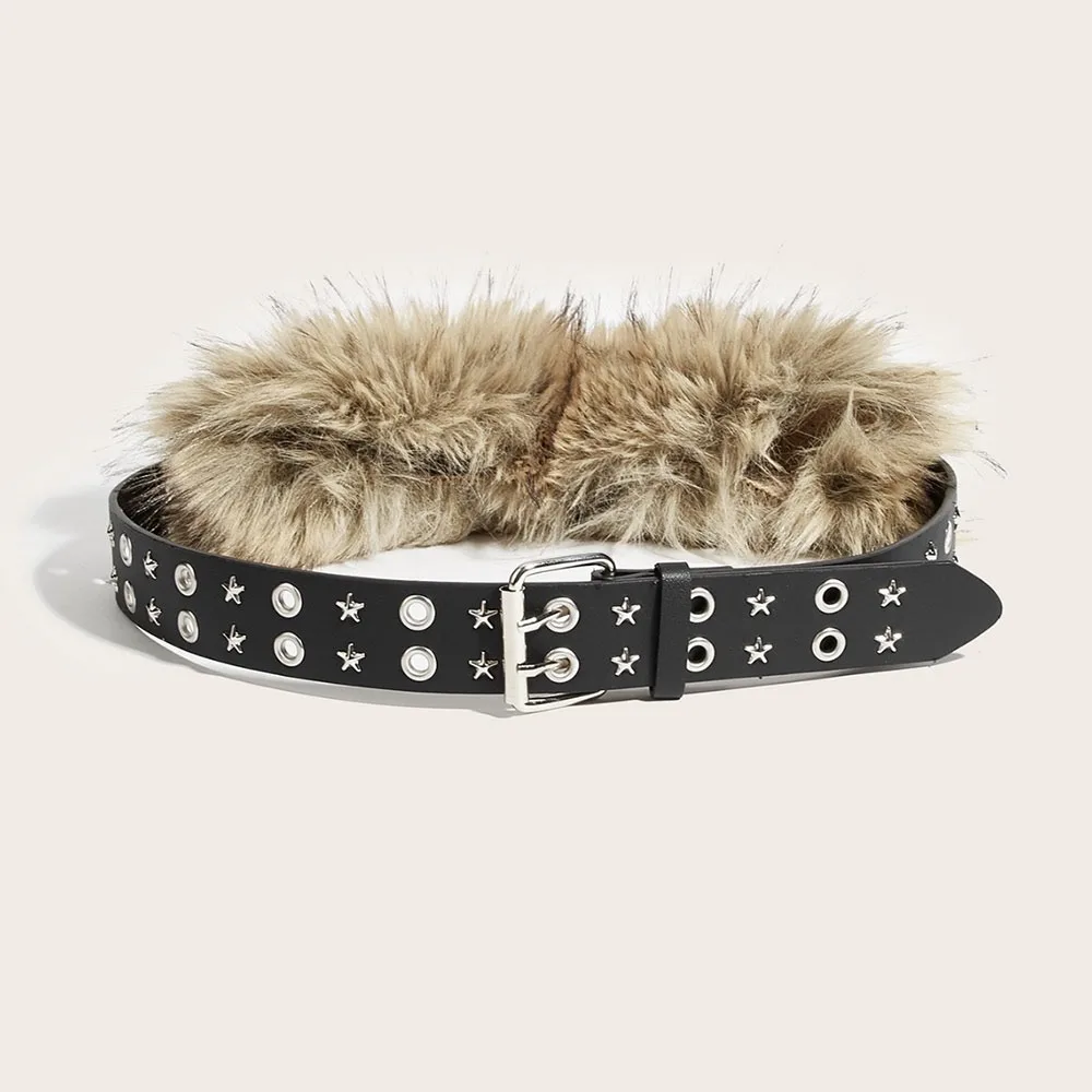 

Retro Y2k Waist Belt Faux Fur Adjustable Furry Waistband Belt Autumn Winter